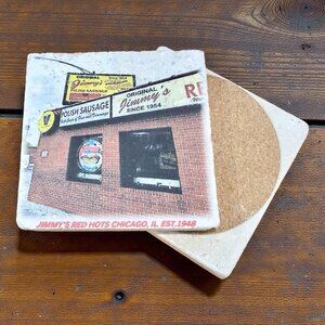 Jimmy’s Red Hots Chicago Stone Coaster IL Hot Dog Stand. Vintage Style. EST 1948